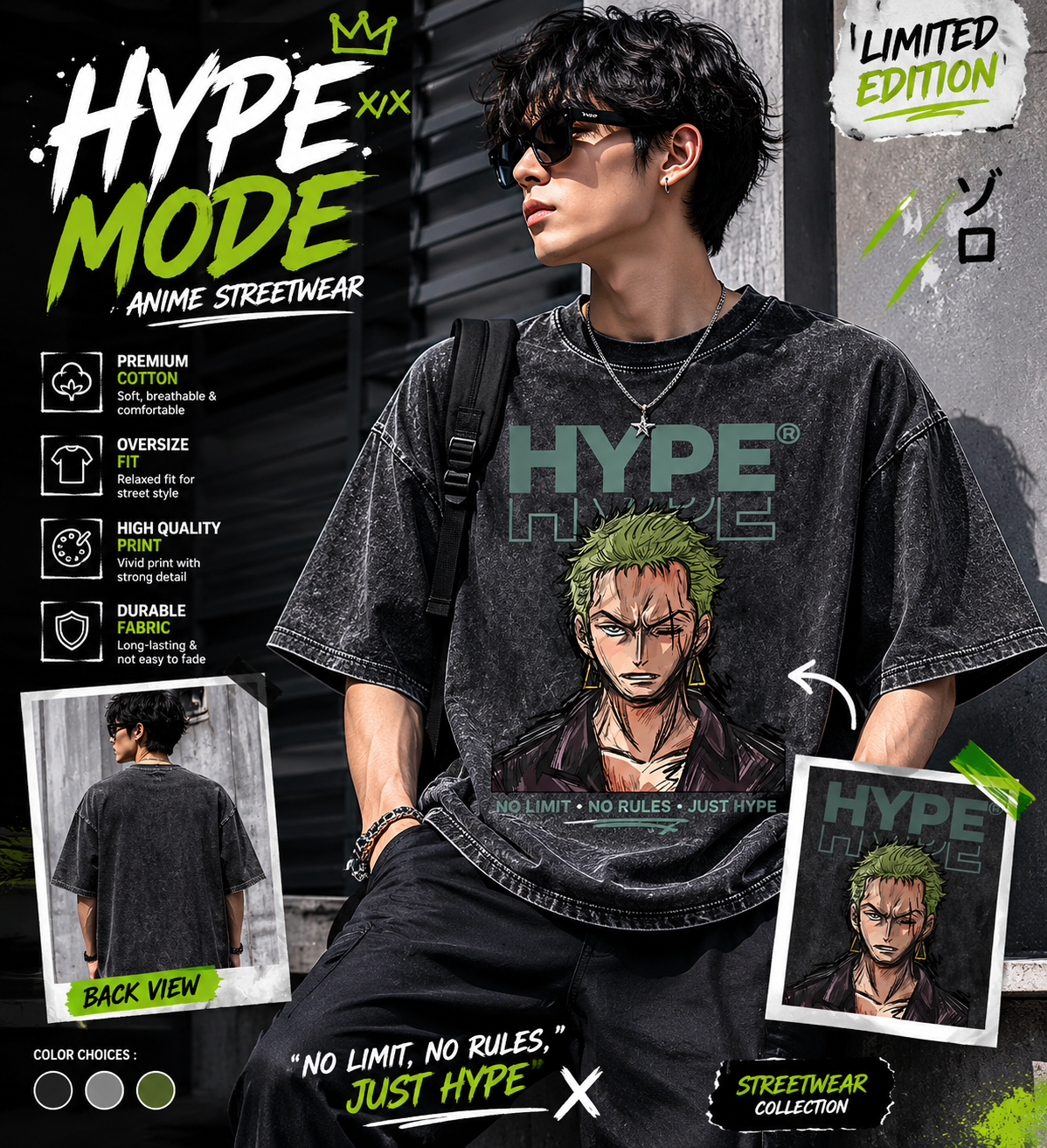 Kaos Oversize Washed Zoro