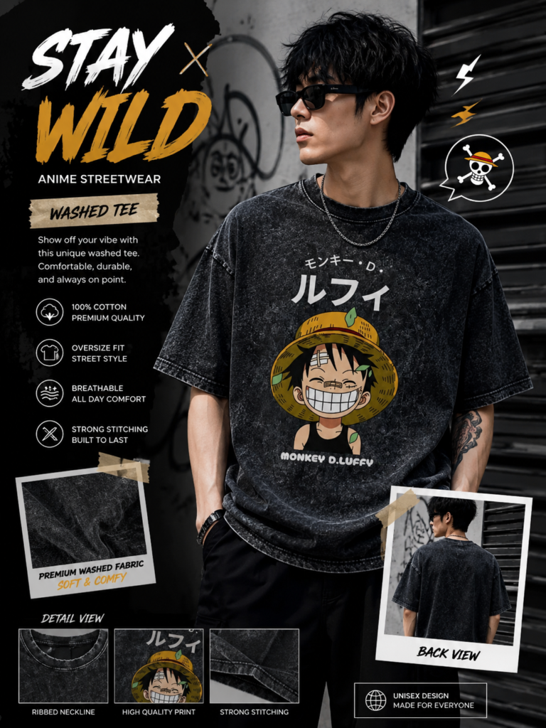 Kaos Oversize Washed Luffy